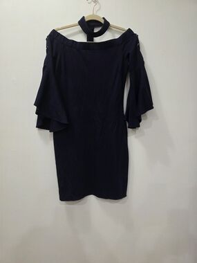 VENUS Off-Shoulder Navy Blue Mini Dress with Choker